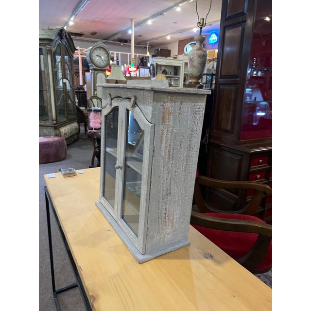 Farmhouse Vintage Wood Curio Cabinet With Glass Doors For Sale - Image 3 of 5