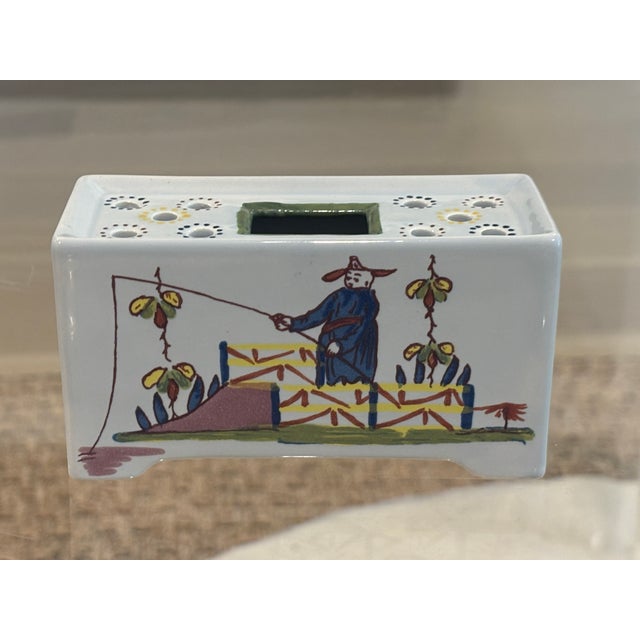 Ceramic Vintage Williamsburg Restoration Dutch Delft Chinoiserie Flower Brick, Holland For Sale - Image 7 of 9