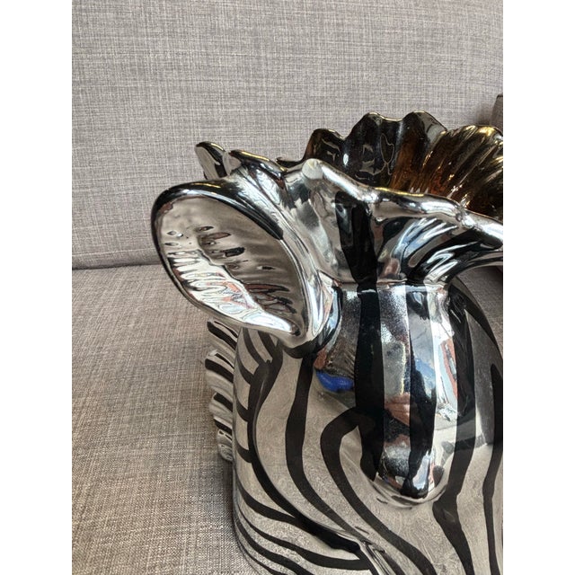 Ceramic Fitz and Floyd Silver and Black Ceramic Zebra Vase For Sale - Image 7 of 10