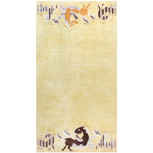 "Mythical" Modern Animal Solid Beige Cotton Rug Designed By Jean Lurçat For Sale