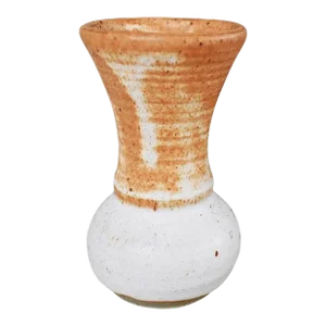 Americana Revival Studio Pottery Ceramic Bud Vase in White and Orange Brown - Signed
