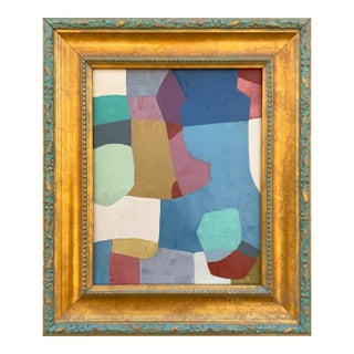 Contemporary Colorblock Oil Painting in Vintage Frame For Sale