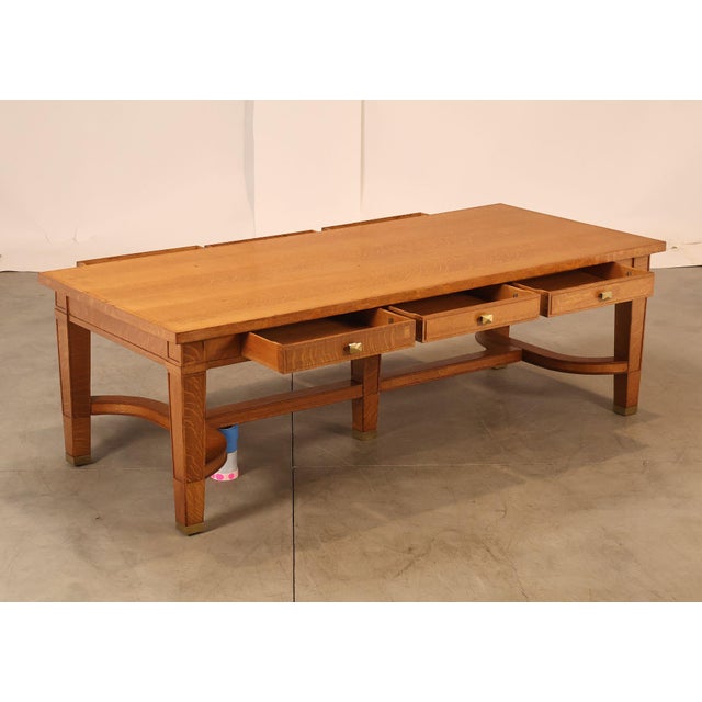 Mid-Century Modern Arts & Crafts Style Large Oak Library Table For Sale - Image 3 of 18