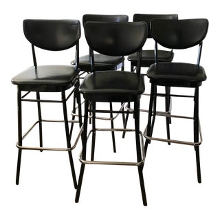 Vintage Black and Chrome Bar Stools - Set of 5 For Sale