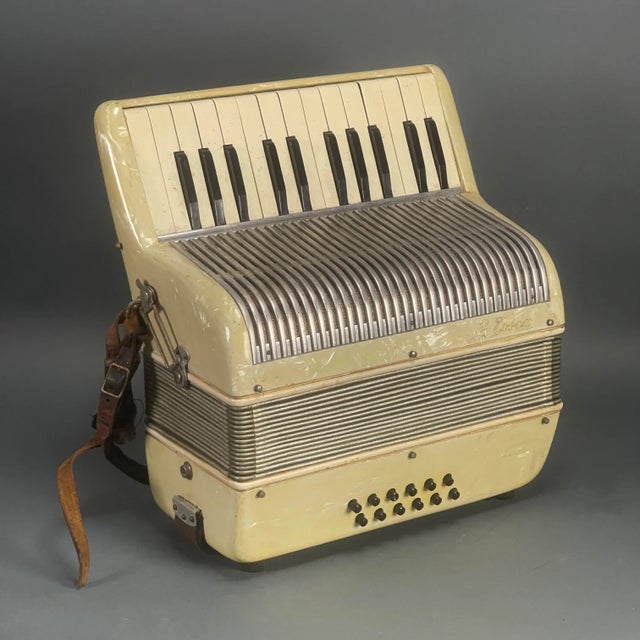 Mid-Century Modern Vintage La Tosca Ivory Accordion With Case Clean Baffles Made in Italy For Sale - Image 3 of 11