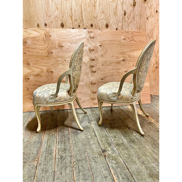 Traditional Pair George III Open Arm Chairs in C. 1970's Fortuny For Sale - Image 3 of 12