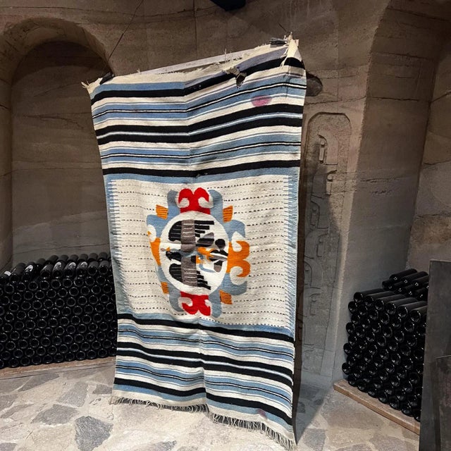 AMBIANIC presents Midcentury Vintage Textile Art Majestic Mexican Eagle Blanket 50 x 74 Original preowned vintage...