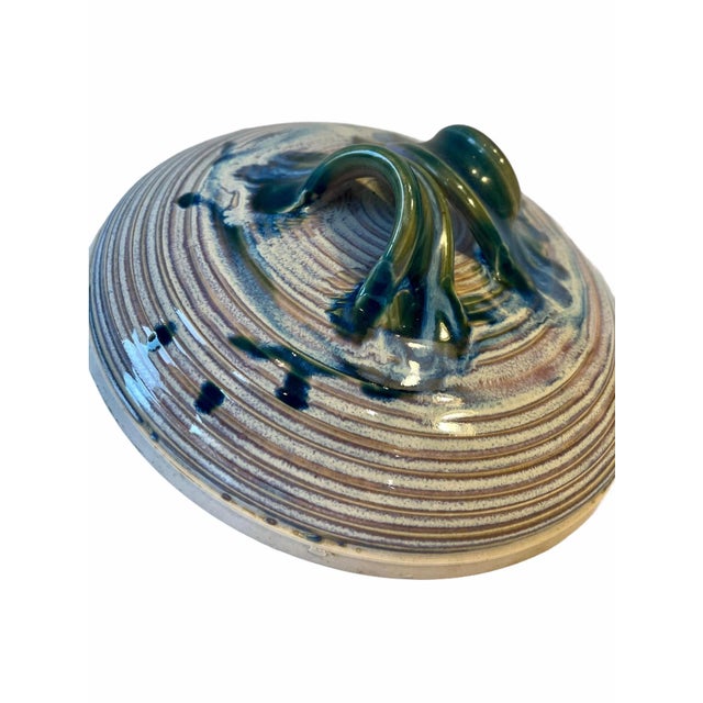 Green Vintage Artisan Glazed Lidded Pottery Bowl Container Singed For Sale - Image 8 of 13
