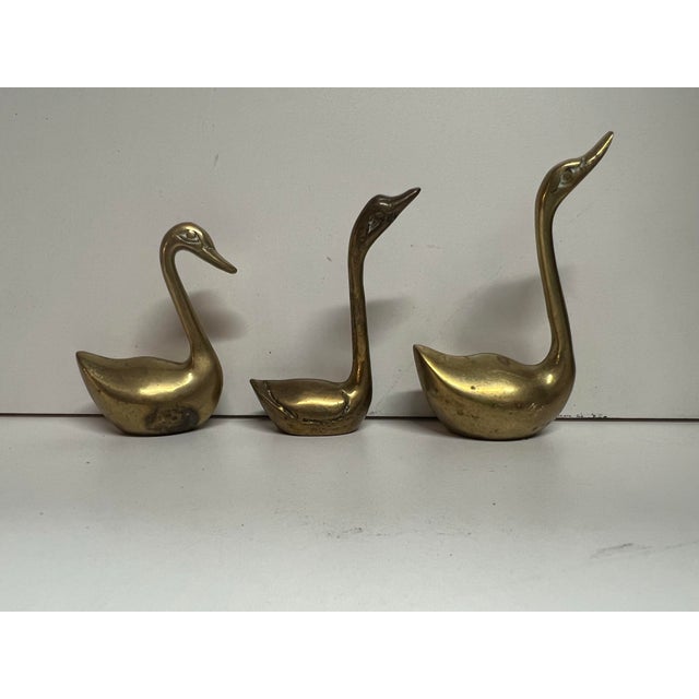 Mid Century Brass Swans Set of 3 For Sale - Image 4 of 6