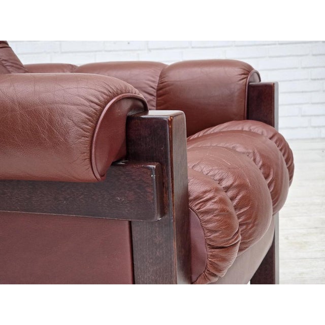 Mid-Century Modern Scandinavian Armchair in Leather and Beech, 1970s For Sale - Image 3 of 18