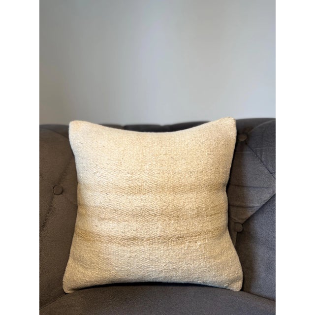 1980s Vintage Turkish Hemp Pillow, Natural Sand Beige Cushion, Handwoven Anatolian Pillow With Insert, 16x16 In For Sale - Image 5 of 8