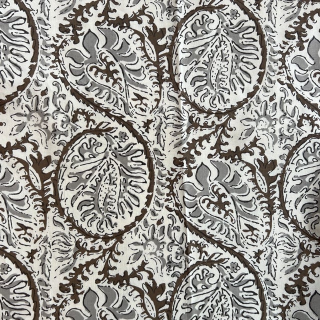Peter Fasano Shangri-La Cotton Fabric in Brown and Grey on Off White- 1 Plus Yard For Sale - Image 4 of 5