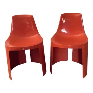 1960s Orange/Red Stacking Chairs in the Style of Kay Ruggles Umbo Furniture - Set of 2 For Sale