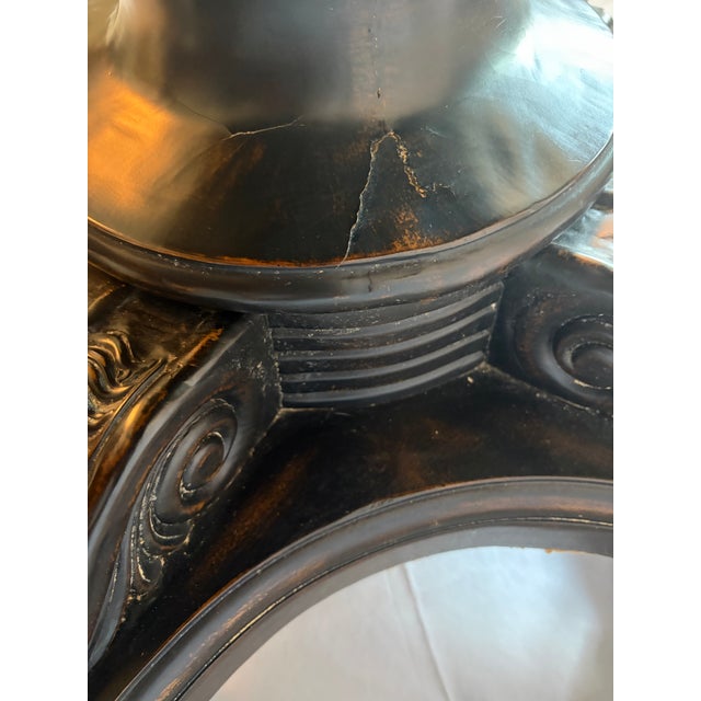 Late 20th Century Hollywood Regency Neoclassical Pedestal Accent Table With Gilt Marquetry & Glass Top For Sale - Image 11 of 11