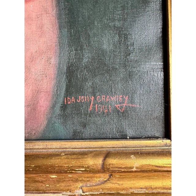 1940s Artist Ida Jolly Crawley: Portrait of Woman in Red Dress For Sale - Image 5 of 6