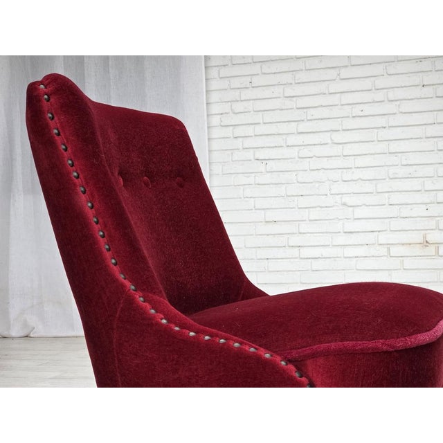 Danish Armchair in Red Furniture Velour and Beech Wood Legs, 1960s For Sale - Image 11 of 18
