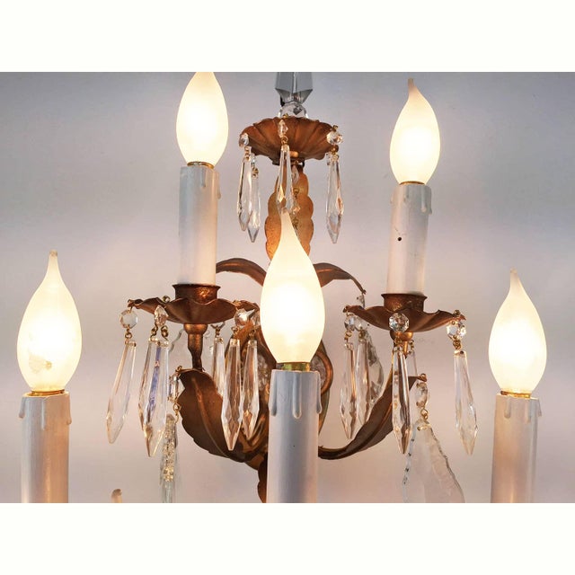 Nine-Light Gilded Iron and Crystal Wall Lamp, 1960s For Sale - Image 4 of 7