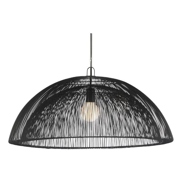 Moire Suspension Pendant, Dome in Black For Sale