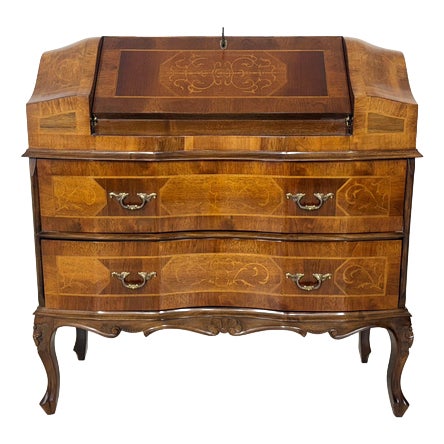 Baroque Writing Desk with Inlays, 1800s For Sale