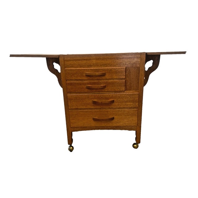 Mid Century Sewing Artist Cabinet, Four Drawers, Top Storage Bins, Expanding Top For Sale - Image 4 of 11