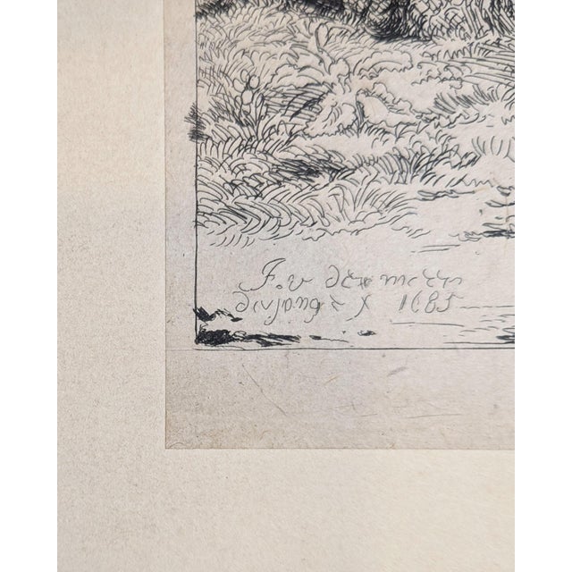 Realism Jan Van Der Meer the Younger (Dutch, 1656–1705) Ewe With Two Lambs 1685 Etching For Sale - Image 3 of 5
