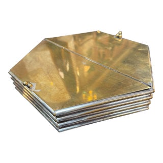 Hexagonal Brass & Silver Decorative Box With Wooden Interior For Sale