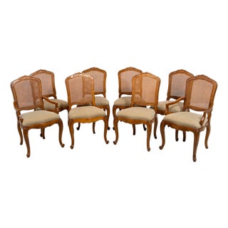 Set of 8 Baker Louis XV Walnut Cane Back Dining Chairs For Sale
