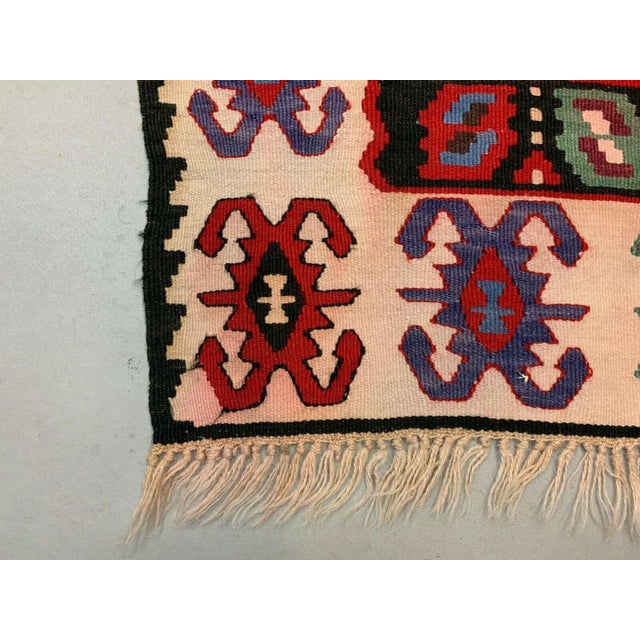 Vintage Turkish Serbian Shabby Wool Kilim Pirot Rug 200 x 100 cm For Sale - Image 6 of 8