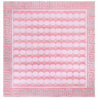 Doris Leslie Blau Mid-Century Indian Dhurrie Pink Flatweave Cotton Rug Greek Key For Sale