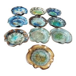 1970s Signed Lot Geode Crackled Glass Art Studio Pottery Trinket Holders - Set of 10