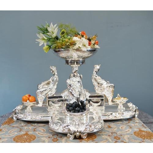 Absolutely mind blowing monumental Sheffield silver plate centerpiece Circa 1930 Can you imagine this decorated and...