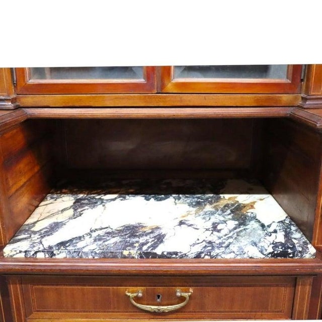 Pair Mahogany, Parquetry & Ormolu Credenzas With Beveled Glass C1890 For Sale - Image 4 of 12