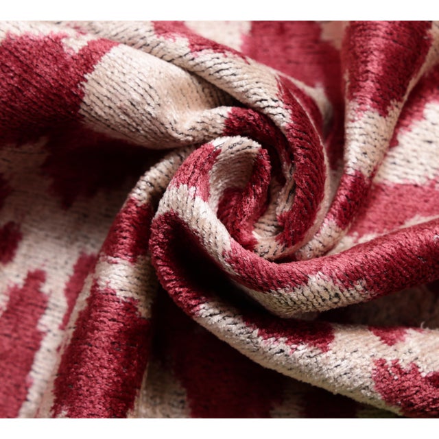 Ruby Red & Ivory Ikat Velvet Lumbar Pillow 16x24 | Classic Statement Luxury For Sale - Image 4 of 9