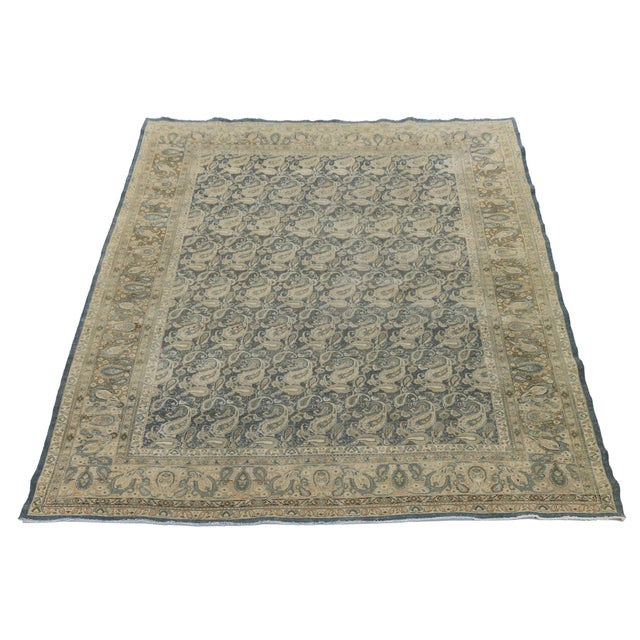 Antique Persian Tabriz Rug – 20th Century Blue & Cream Paisley Boteh Design For Sale - Image 4 of 10