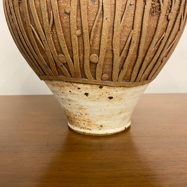 Mid 20th Century Unknown Artist Signed Studio Pottery Ceramic Vase Tall For Sale - Image 5 of 6
