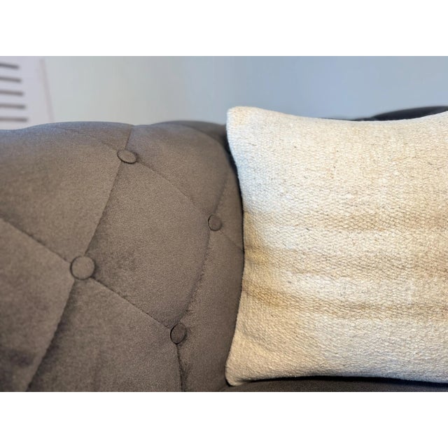Vintage Turkish Hemp Pillow, Natural Sand Beige Cushion, Handwoven Anatolian Pillow With Insert, 16x16 In For Sale In New York - Image 6 of 8
