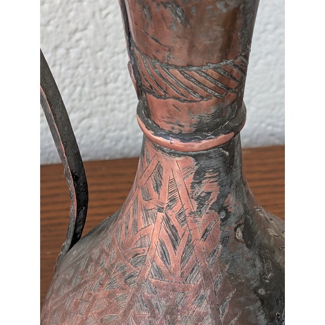 Metal Antique Etched Middle East Turkish Ottoman Copper Jug/Pitcher For Sale - Image 7 of 8