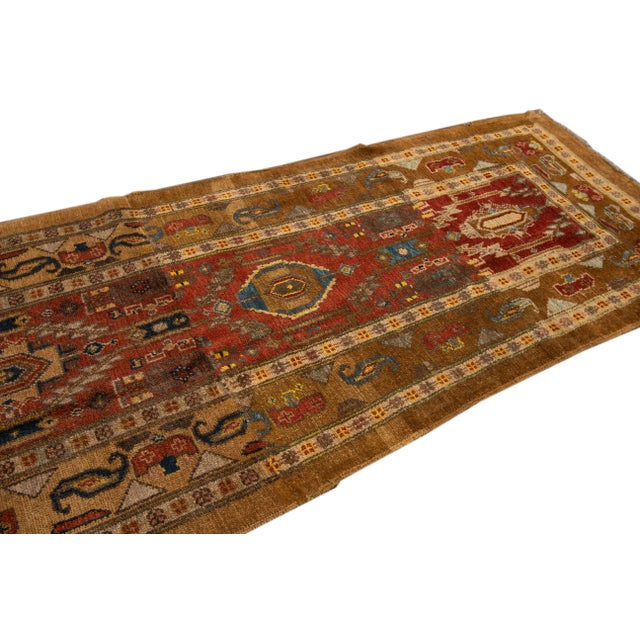 Red Vintage Bakshaeish Wool Runner Featuring a Tribal Design For Sale In New York - Image 6 of 9