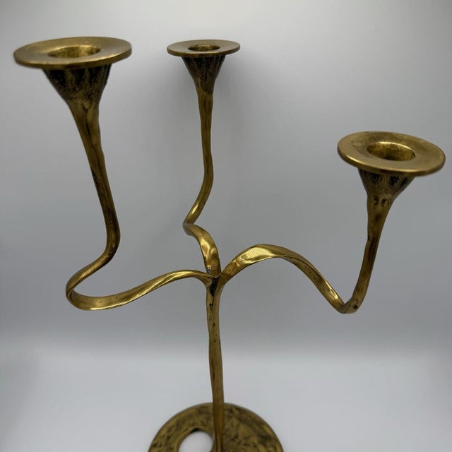 Large Three-Light Candlestick in Brass by Kurt Jesch for Fratelli Tonini, Italy, 1960s For Sale - Image 4 of 16