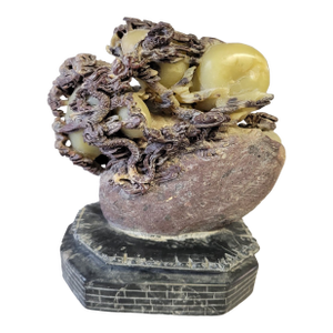 Carved Chinese Hardstone Dragon Sculpture on Stone Base