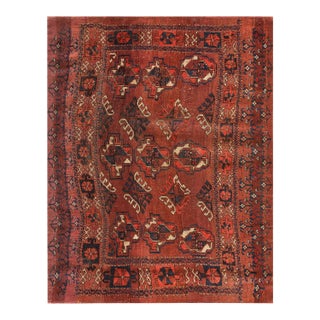 1890s Red Geometric Tribal Antique Ersari Beshir Russia Rug 2'10" X 4'5" Handknotted Wool Carpet For Sale