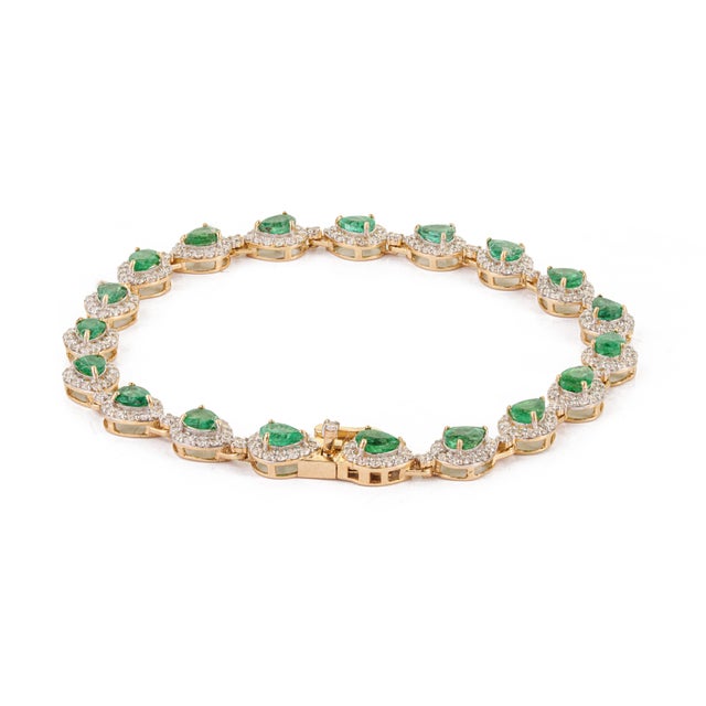 2.68ct Emerald & 1.56ct Diamond Mexican Bracelet 14k Gold Fine Jewelry For Sale - Image 9 of 18