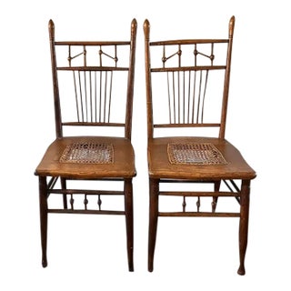 Antique American Wood Chairs With Caned Seats For Sale