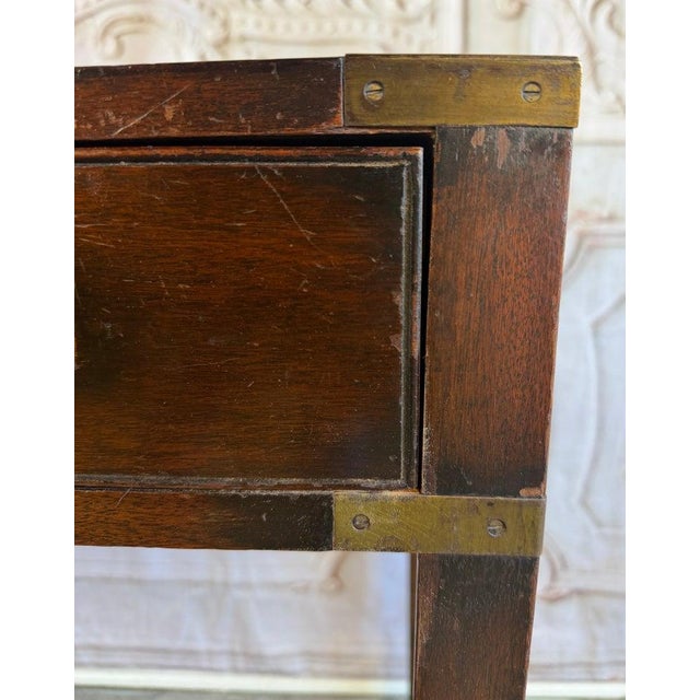 Antique English Campaign Console Desk - 3 Drawer Military Writing Table For Sale - Image 4 of 16