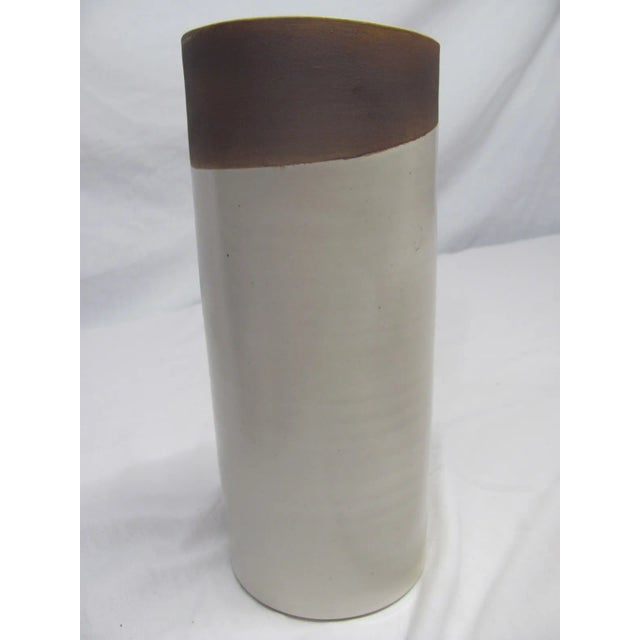 Mid-Century Modern Mid-Century White and Brown Glaze Ikebana Vase For Sale - Image 3 of 11