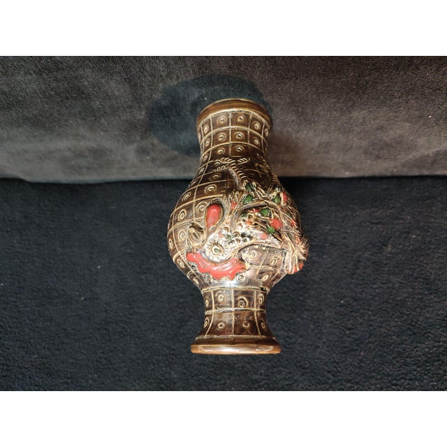 Chinese Ceramic Vase,Brown Glaze Porcelain Vase Hand Carved Cock Pattern For Sale - Image 4 of 11