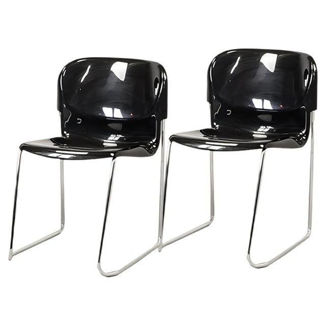 Mid-Century German Black Stacking Chairs by Gerd Lange for Drabert, 1980s, Set of 5 For Sale