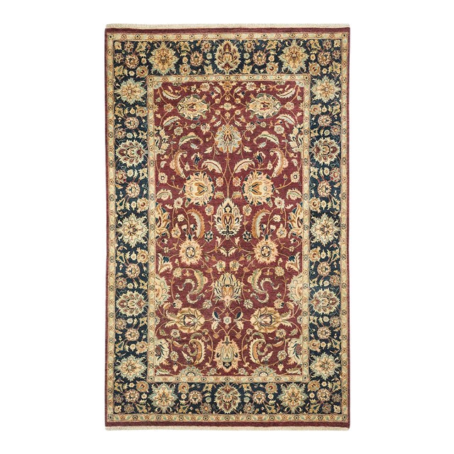 Mogul Collection Hand-Knotted Area Rug - Red 4' 7" x 7' 5" For Sale
