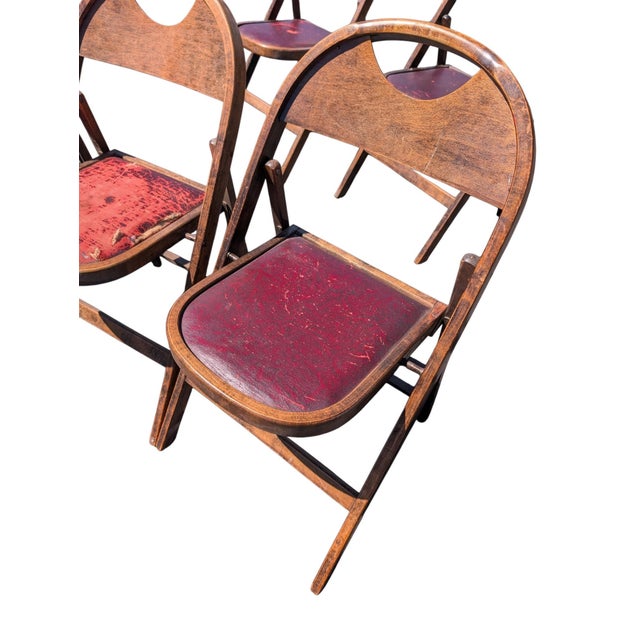 Wood Set of 6 Vintage Acme Chair Company Walnut Folding Chairs + 2 Parts Chairs For Sale - Image 7 of 12