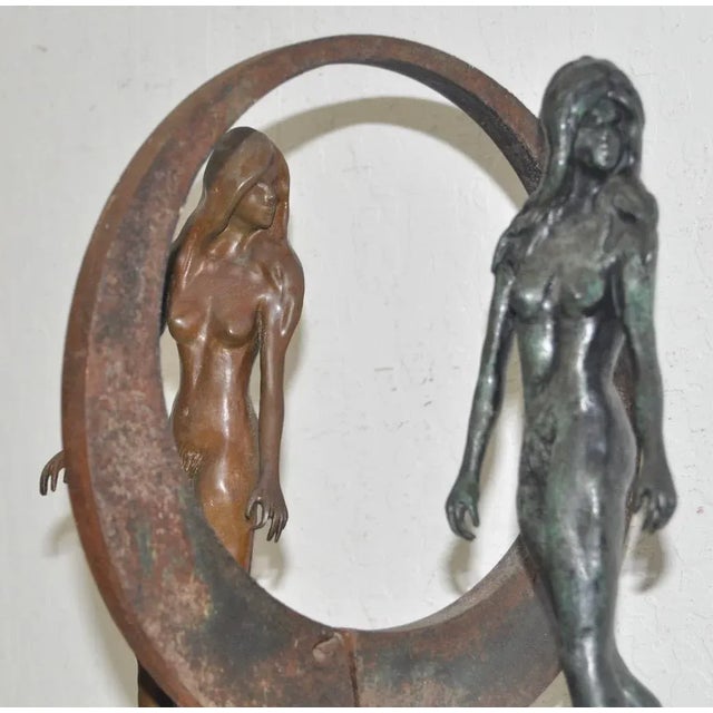 Mid-Century Modern Vintage Figural Nude Bronze, Wrought Iron & Wood Sculpture C.1960s to 1970s For Sale - Image 3 of 6